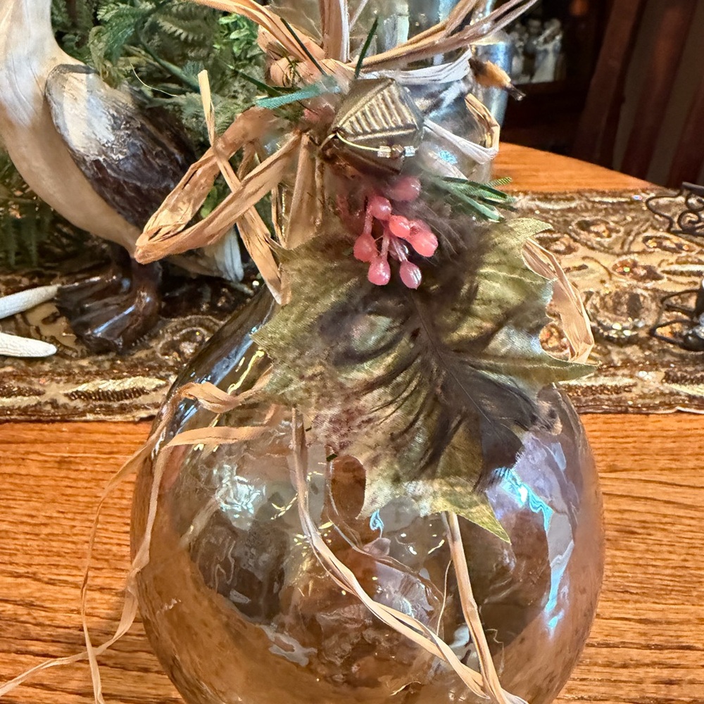 Rustic Brown Glass Vase with Leaf Accents